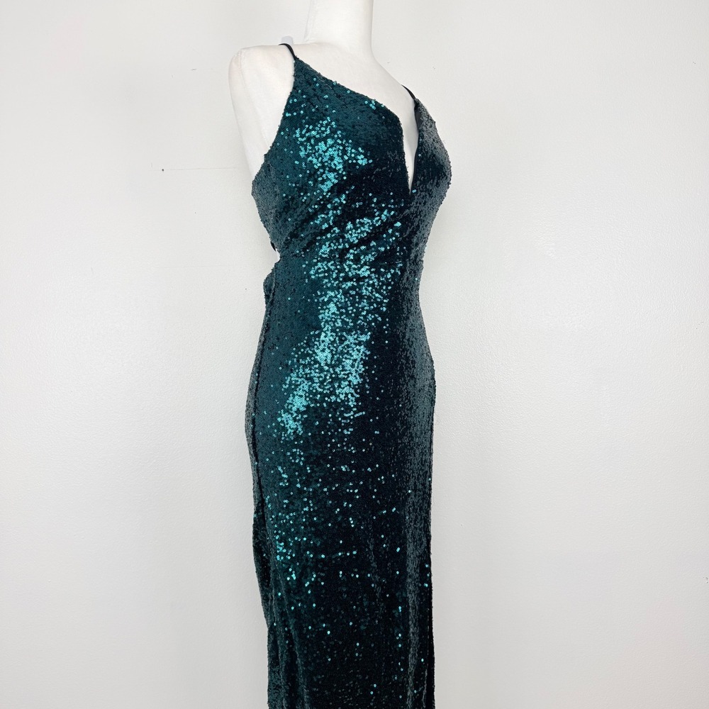 NWT Lulus Sequin Midi Dress‎ XL Teal Lace Up Back Sparkling Party Prom Stretch - Picture 4 of 14